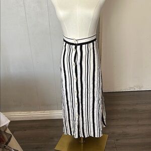LOFT Black and White Midi A-Line Skirt with Slit